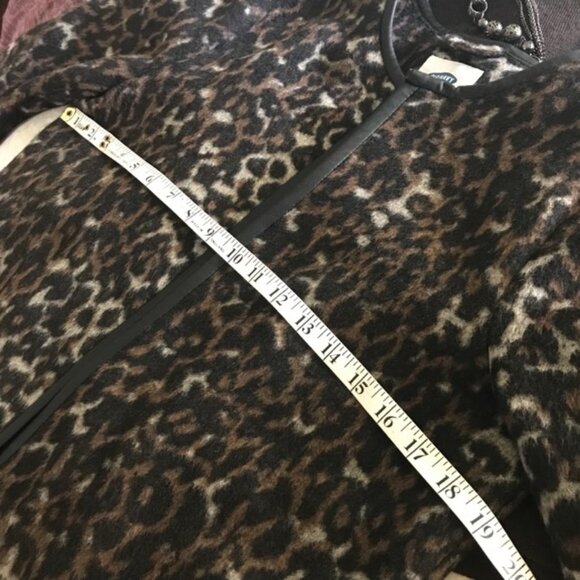🔥🐾🔥Beautiful Coffee Black Animal Print Coat Jacket Cardigan Faux Leather Trim - Picture 12 of 12